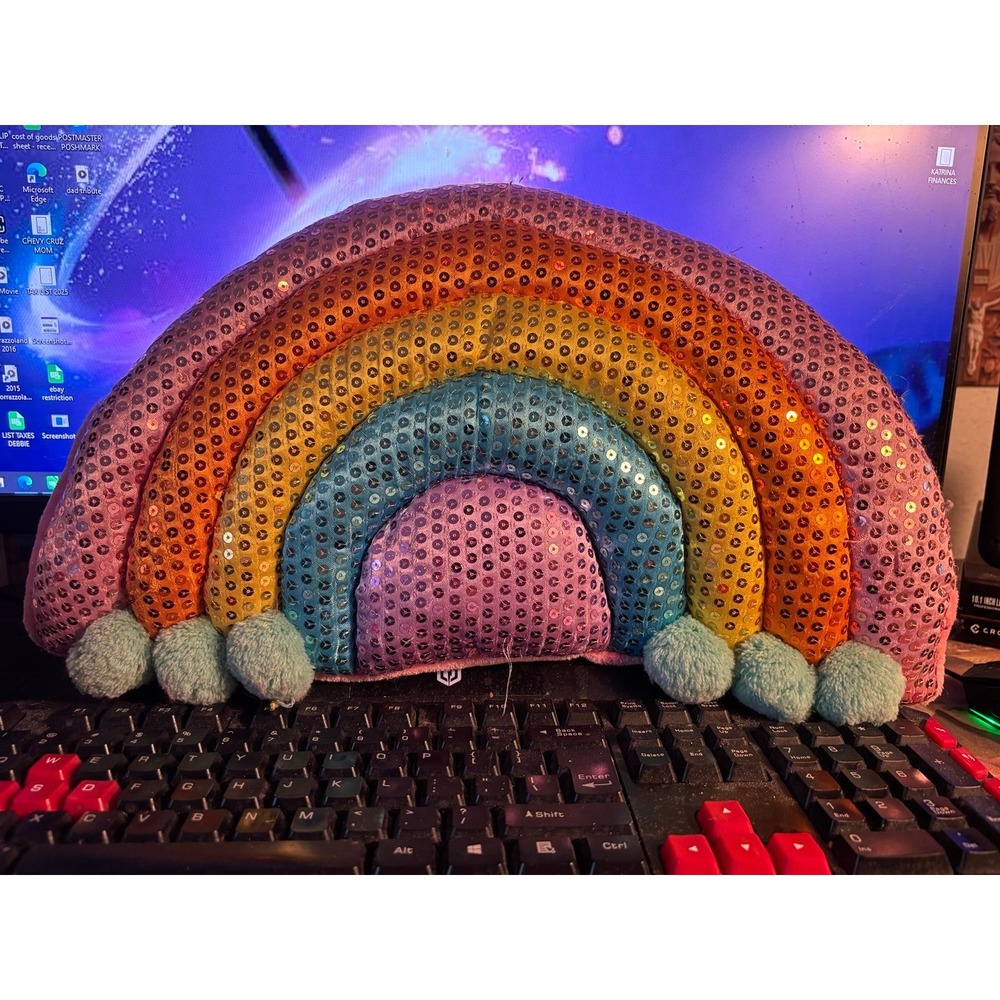 Your Zone Rainbow Pillow Sequin Walmart Girls Room Accent Colorful Teen Sparkly